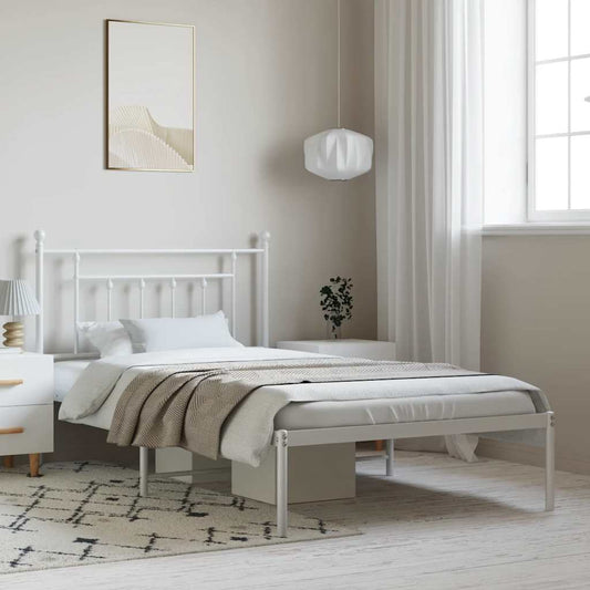 vidaXL Bed Frame | White | Powder-Coated Steel | Single | Bed Frame