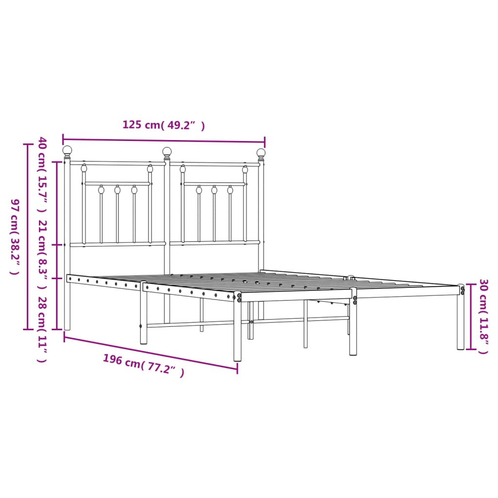 vidaXL Metal Bed Frame without Mattress with Headboard White 120x190cm