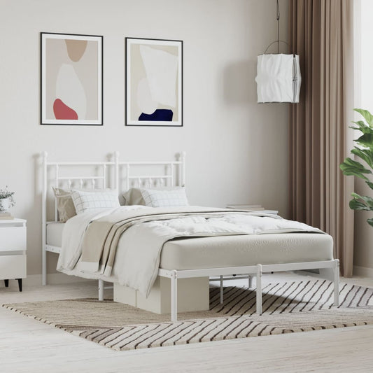 vidaXL Bed Frame | White | Steel | Small Double | Bed Frame | Rectangular