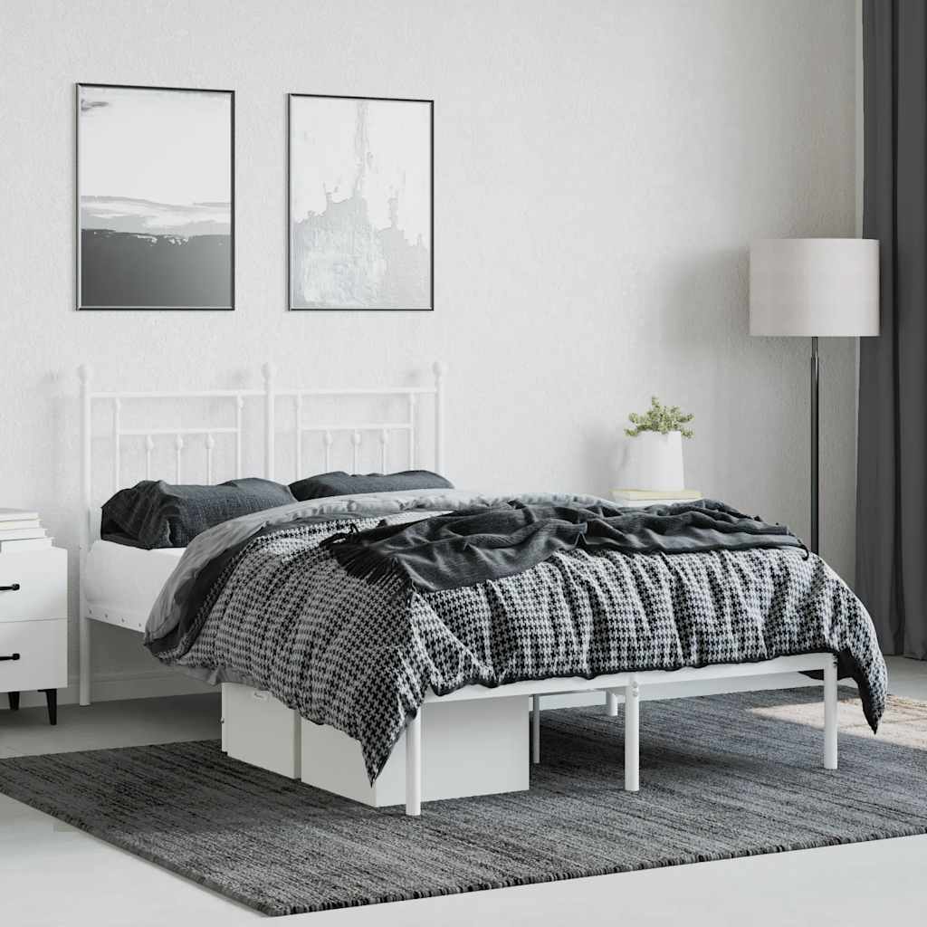 vidaXL Bed Frame | White | Powder-Coated Steel | Double | Bed Frame