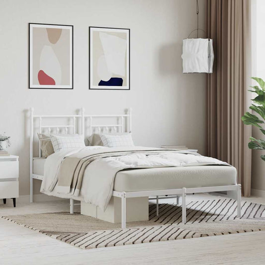vidaXL Bed Frame | White | Powder-Coated Steel | Double | Bed Frame