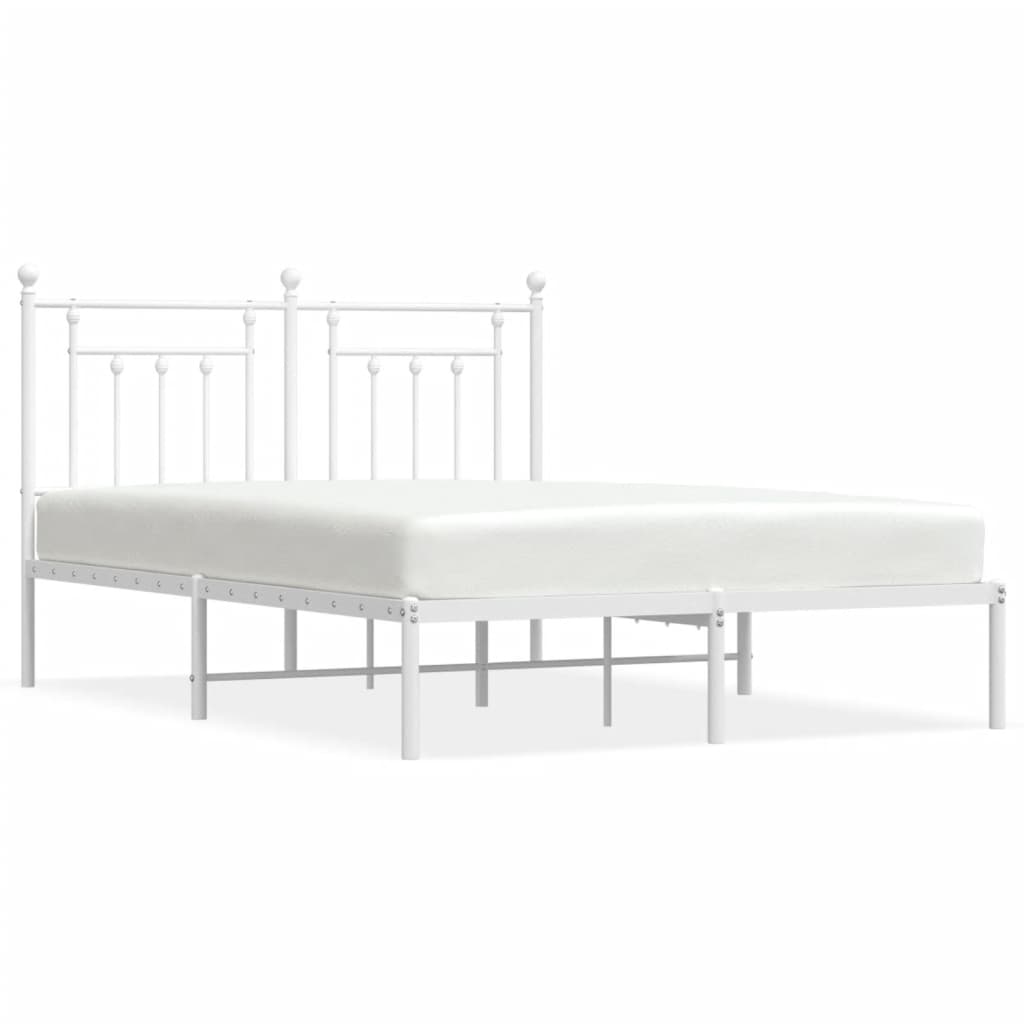 vidaXL Metal Bed Frame without Mattress with Headboard White 140x190cm