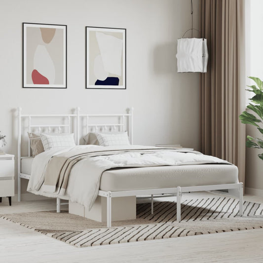 vidaXL Bed Frame | White | Powder-Coated Steel | Double | Bed Frame