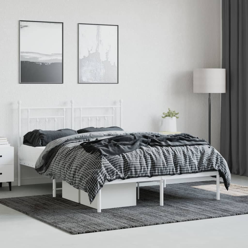 vidaXL Bed Frame | White | Powder-Coated Steel | Double | Bed Frame