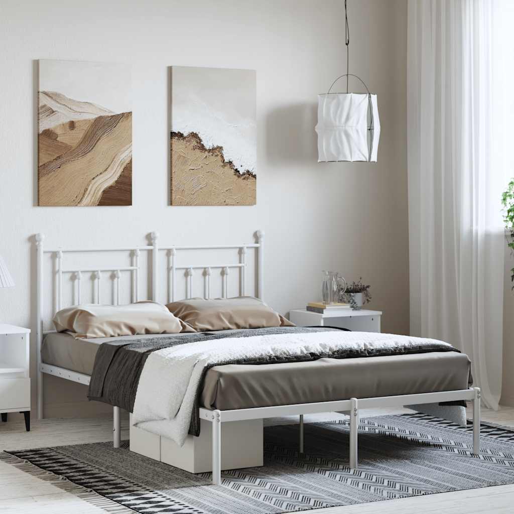 vidaXL Bed Frame | White | Powder-coated steel | King Size | Bed Frame