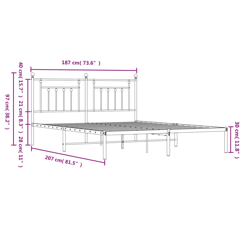 vidaXL Bed Frame | White | Powder-Coated Steel | Super King | Bed Frame