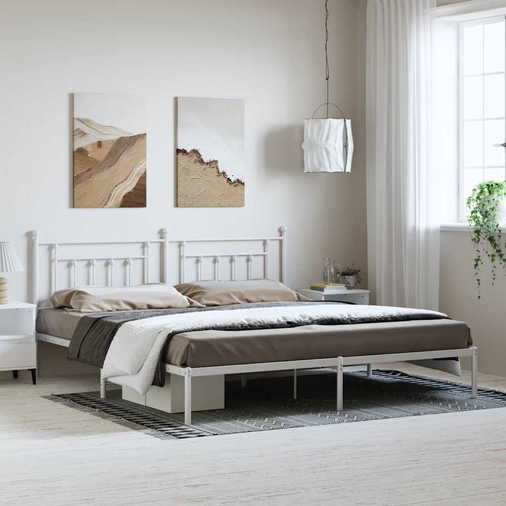 vidaXL Bed Frame | White | Powder-Coated Steel | 193 x 203 cm | Bed Frame