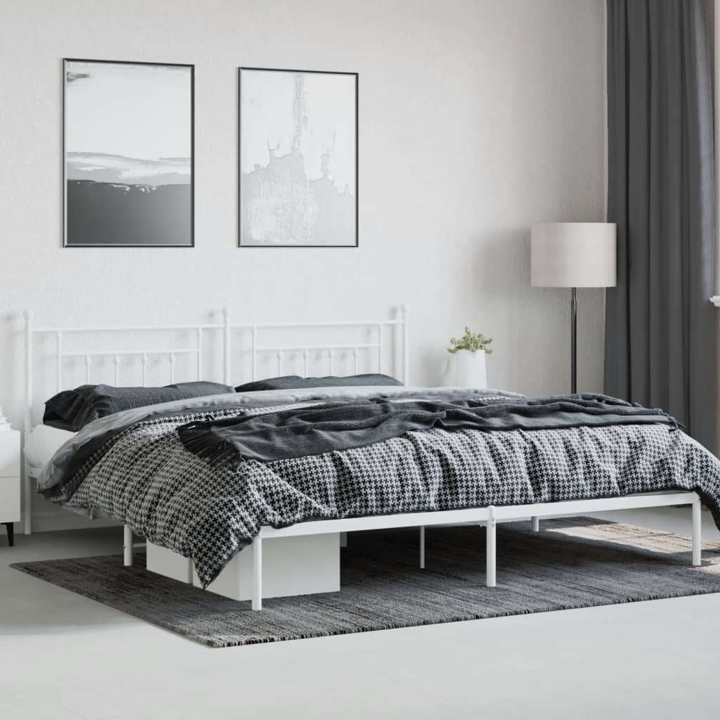 vidaXL Bed Frame | White | Steel | Double | Bed Frame | Rectangular | Industrial