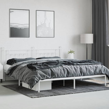 vidaXL Bed Frame | White | Steel | Double | Bed Frame | Rectangular | Industrial