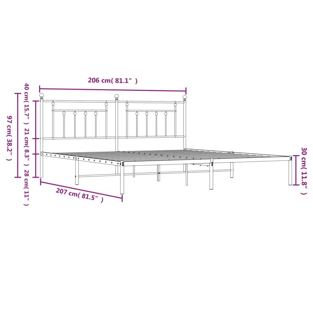 vidaXL Bed Frame | White | Steel | Double | Bed Frame | Rectangular | Industrial