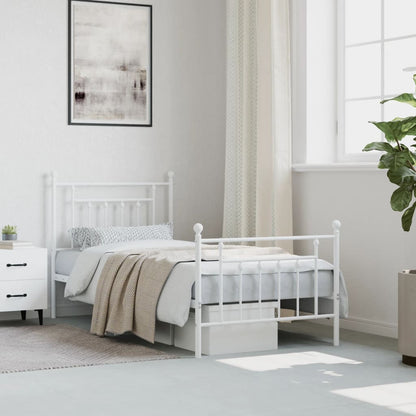 vidaXL Metal Bed Frame without Mattress with Footboard White 90x190cm