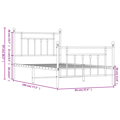 vidaXL Metal Bed Frame without Mattress with Footboard White 90x190cm
