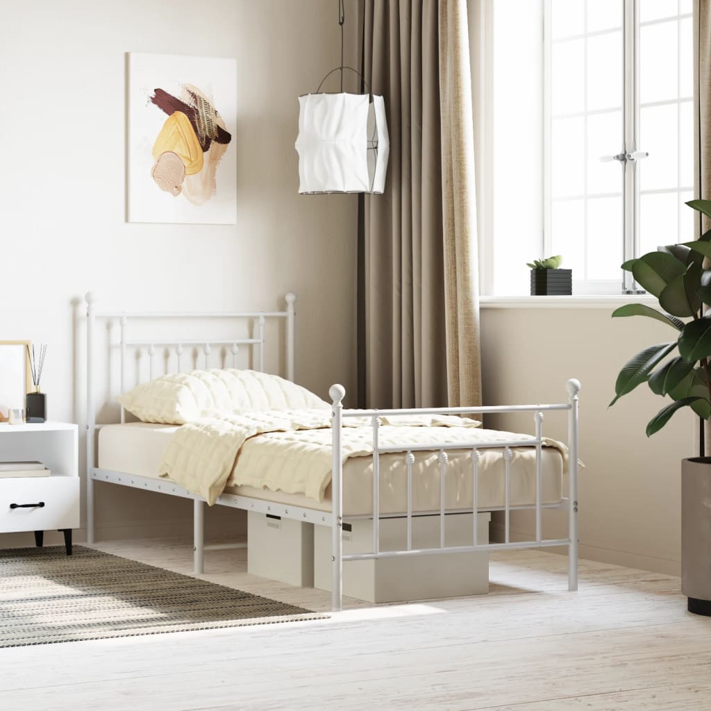 vidaXL Bed Frame | White | Powder-coated steel | Single |  Durable  | Bed Frame