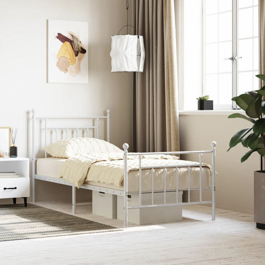 vidaXL Bed Frame | White | Powder-coated steel | Single |  Durable  | Bed Frame