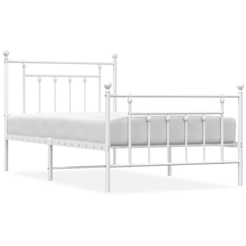 vidaXL Bed Frame | White | Powder-Coated Steel | Single | Bed Frame
