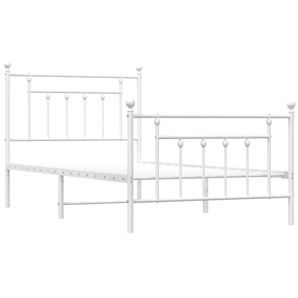vidaXL Bed Frame | White | Powder-Coated Steel | Single | Bed Frame