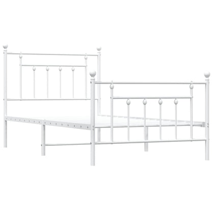 vidaXL Bed Frame | White | Powder-Coated Steel | Single | Bed Frame