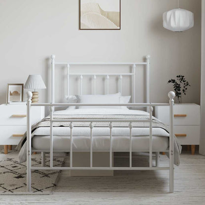 vidaXL Bed Frame | White | Powder-Coated Steel | Single | Bed Frame