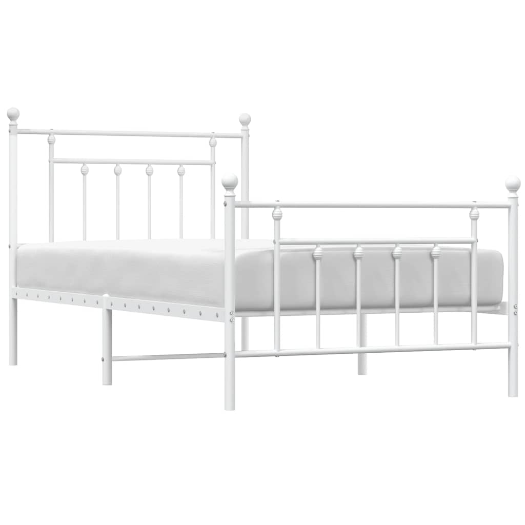 vidaXL Bed Frame | White | Powder-Coated Steel | Single | Bed Frame