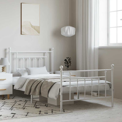 vidaXL Bed Frame | White | Powder-Coated Steel | Single | Bed Frame