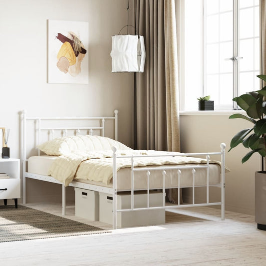 vidaXL Bed Frame | White | Powder-Coated Steel | Single | Bed Frame