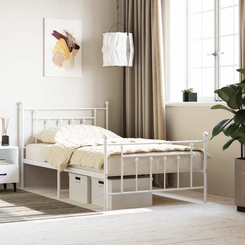 vidaXL Metal Bed Frame without Mattress with Footboard White 107x203cm
