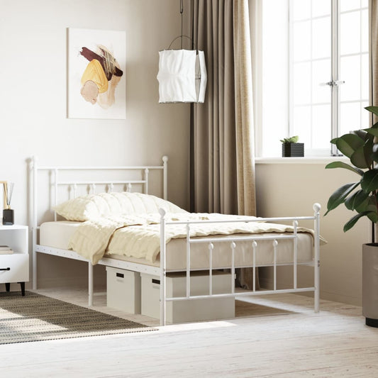 vidaXL Metal Bed Frame without Mattress with Footboard White 107x203cm