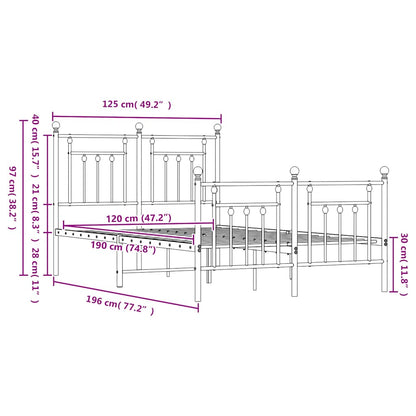 vidaXL Metal Bed Frame without Mattress with Footboard White 120x190cm