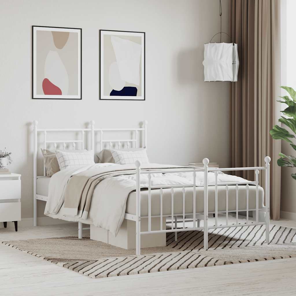 vidaXL Metal Bed Frame without Mattress with Footboard White 120x190cm