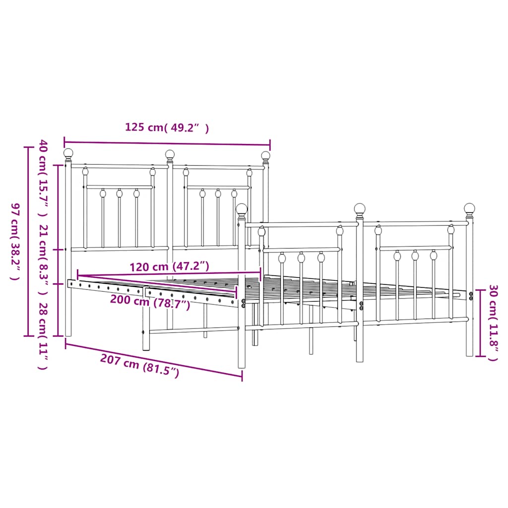 vidaXL Metal Bed Frame without Mattress with Footboard White 120x200cm