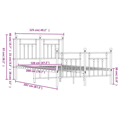vidaXL Metal Bed Frame without Mattress with Footboard White 120x200cm