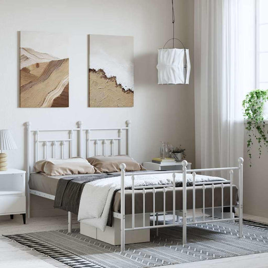 vidaXL Metal Bed Frame without Mattress with Footboard White 135x190cm