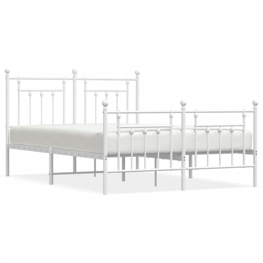 vidaXL Bed Frame | White | Steel | Double | Bed Frame | Rectangular