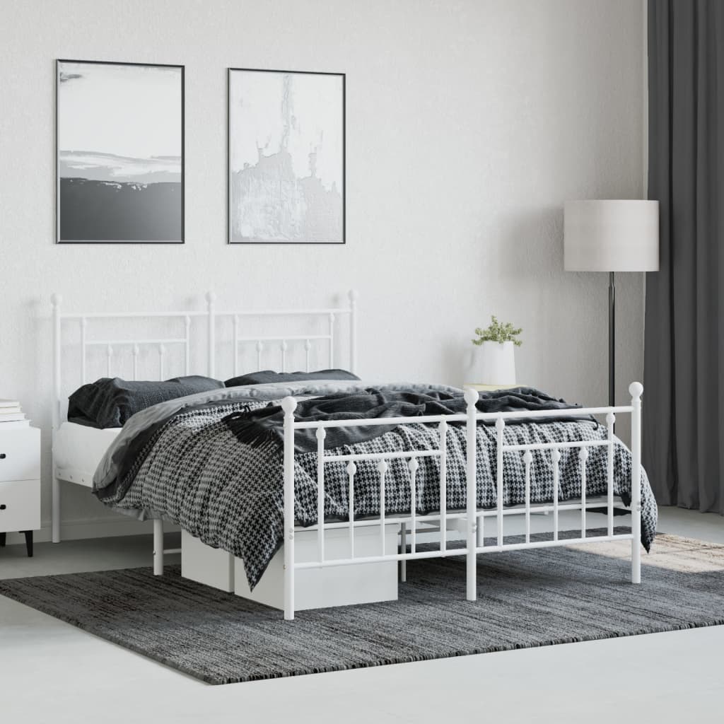 vidaXL Bed Frame | White | Steel | Double | Bed Frame | Rectangular