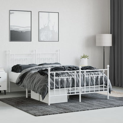 vidaXL Bed Frame | White | Steel | Double | Bed Frame | Rectangular