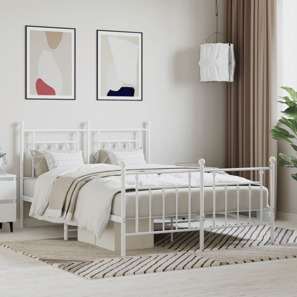 vidaXL Bed Frame | White | Steel | Double | Bed Frame | Rectangular
