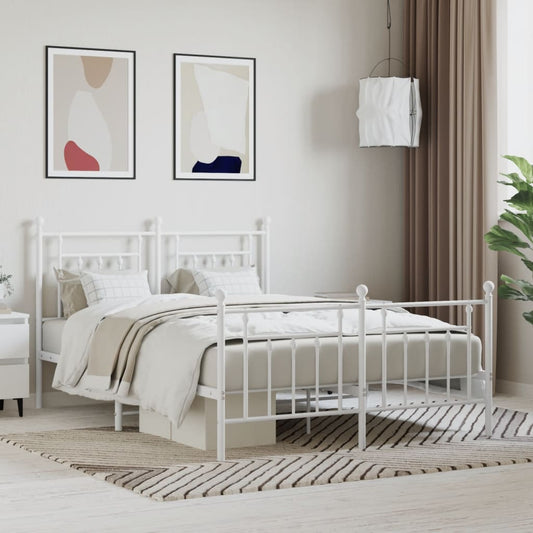 vidaXL Bed Frame | White | Steel | Double | Bed Frame | Rectangular