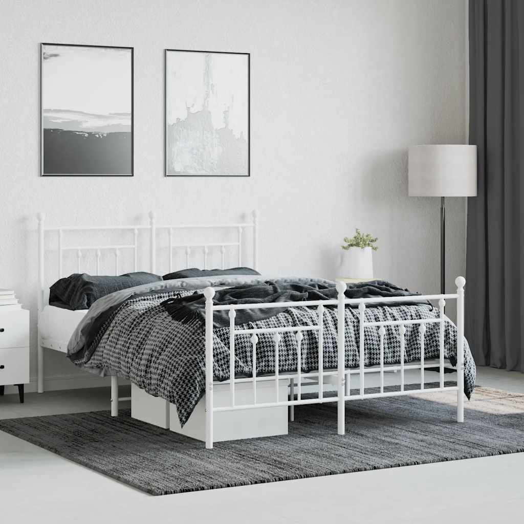 vidaXL Bed Frame | White | Steel | Double | Durable | Bed Frame | Rectangular