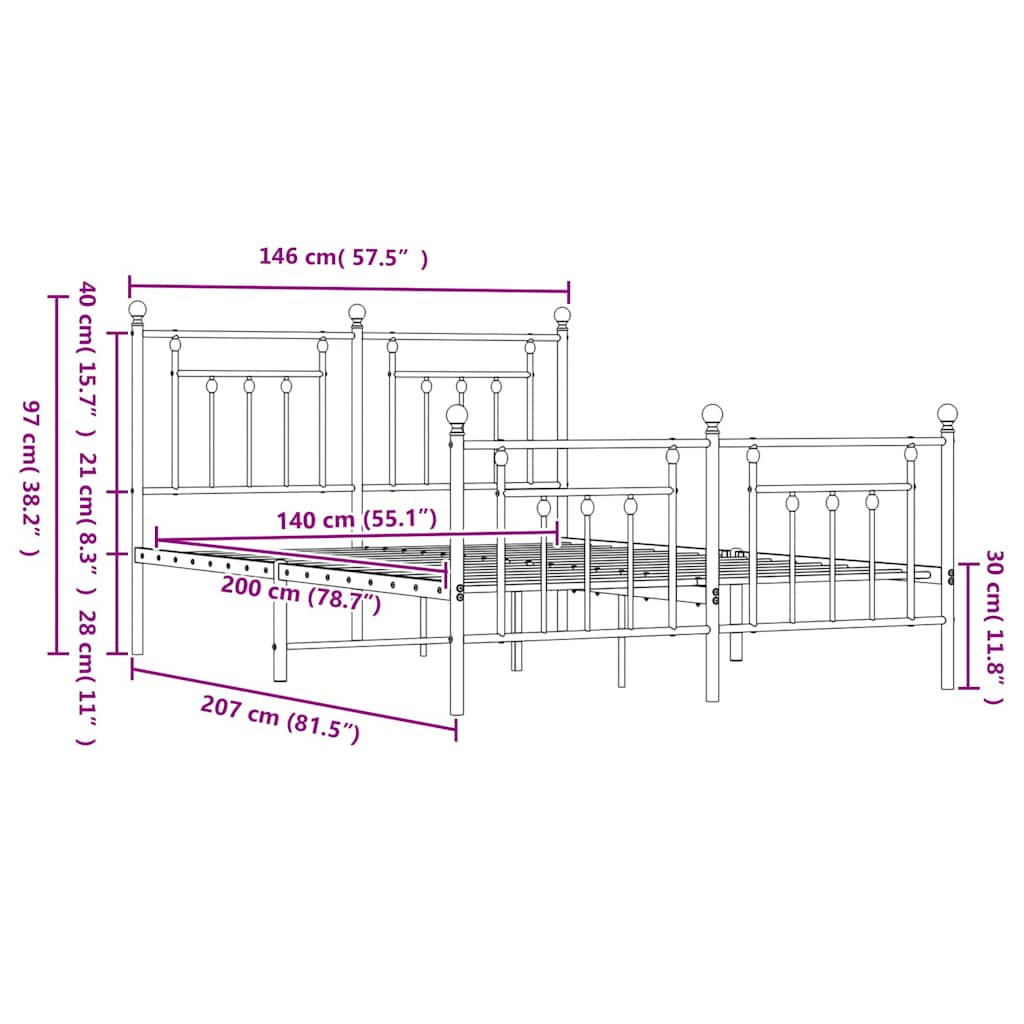 vidaXL Bed Frame | White | Steel | Double | Durable | Bed Frame | Rectangular