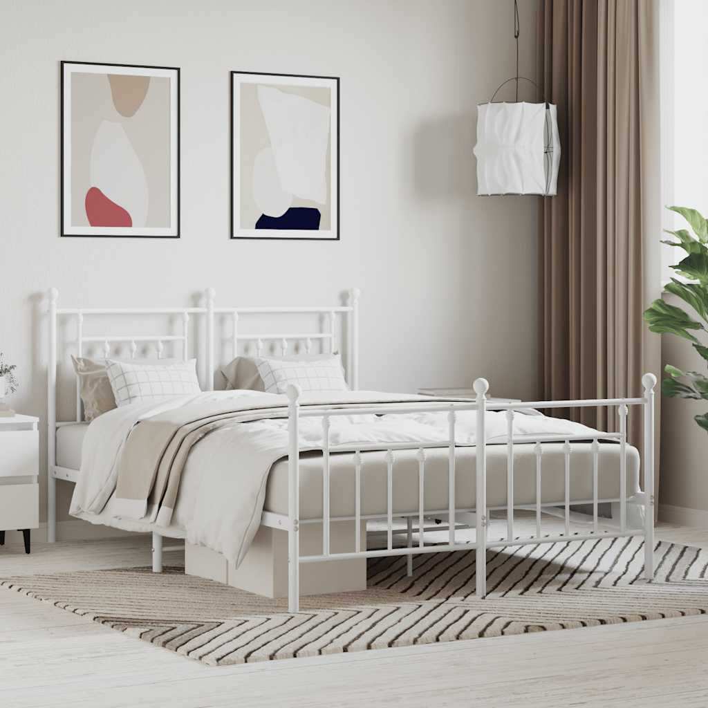 vidaXL Bed Frame | White | Steel | Double | Durable | Bed Frame | Rectangular