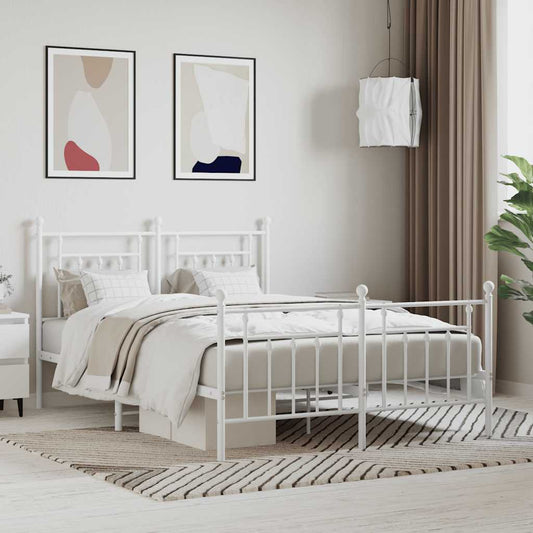 vidaXL Bed Frame | White | Steel | Double | Durable | Bed Frame | Rectangular