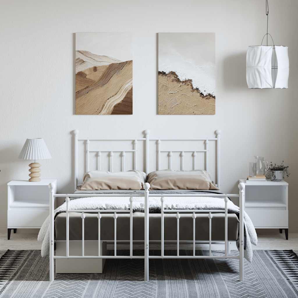 vidaXL Metal Bed Frame without Mattress with Footboard White 150x200cm
