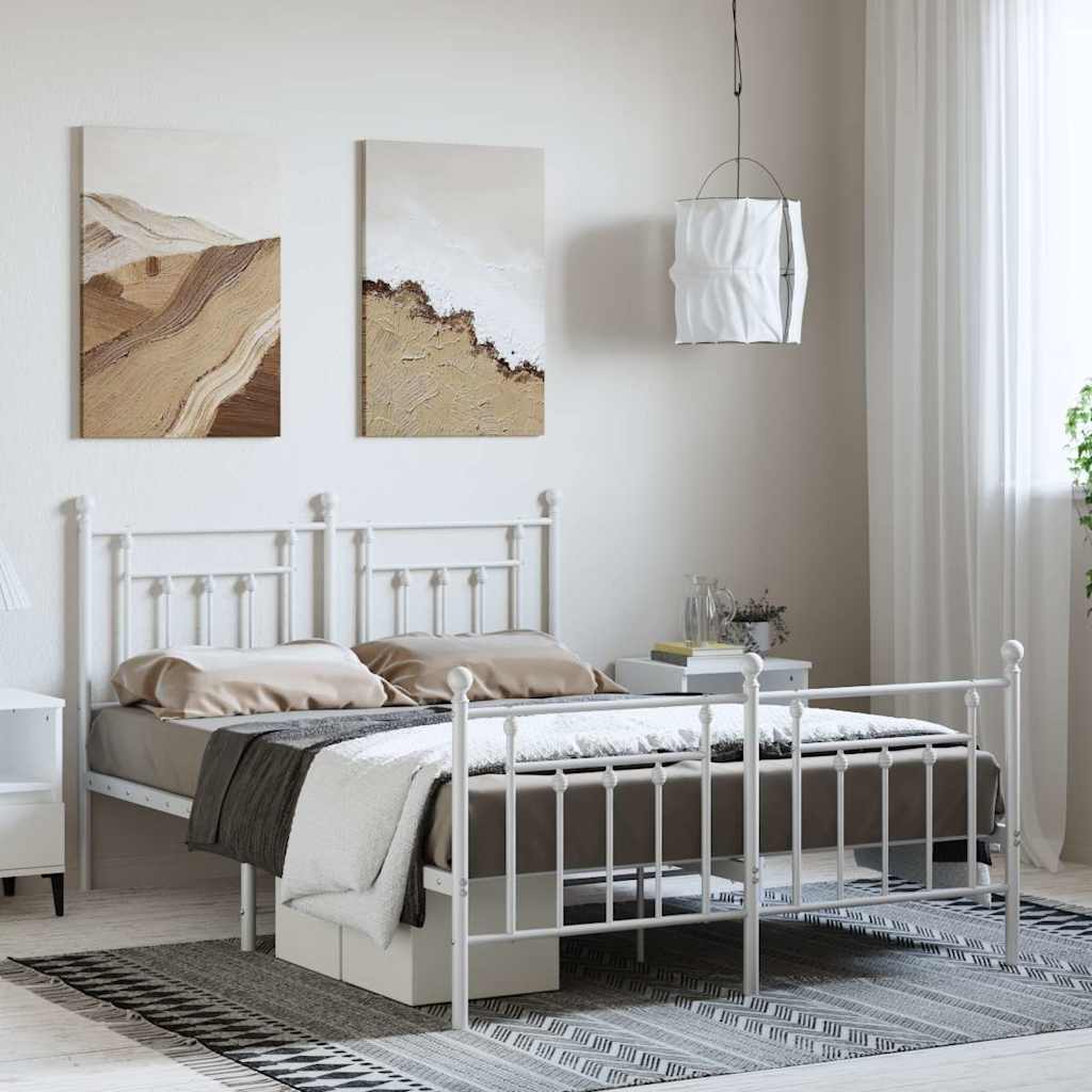 vidaXL Metal Bed Frame without Mattress with Footboard White 150x200cm