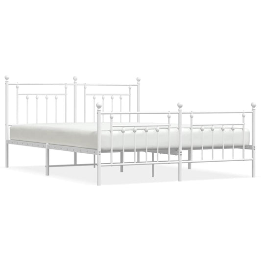 vidaXL Bed Frame | White | Powder-Coated Steel | Double | Double Bed Frame