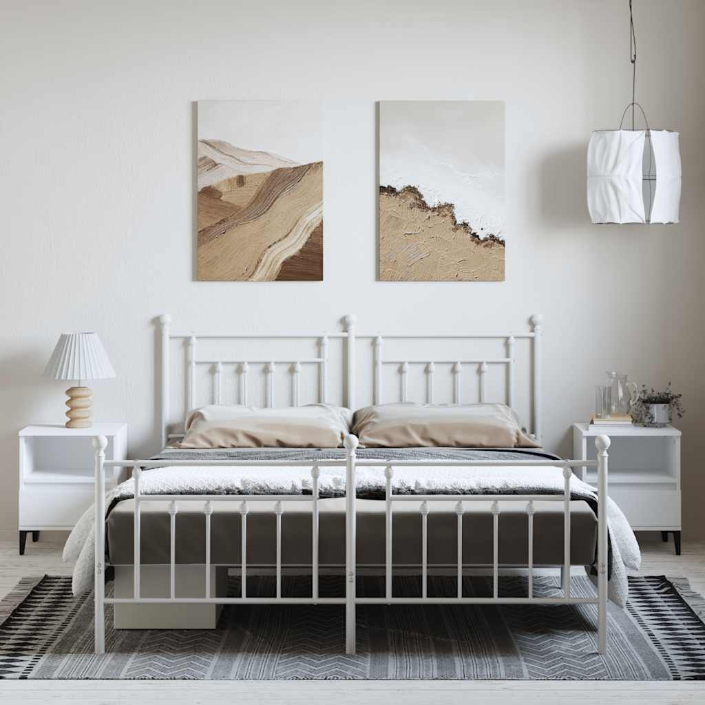vidaXL Bed Frame | White | Powder-Coated Steel | Double | Double Bed Frame