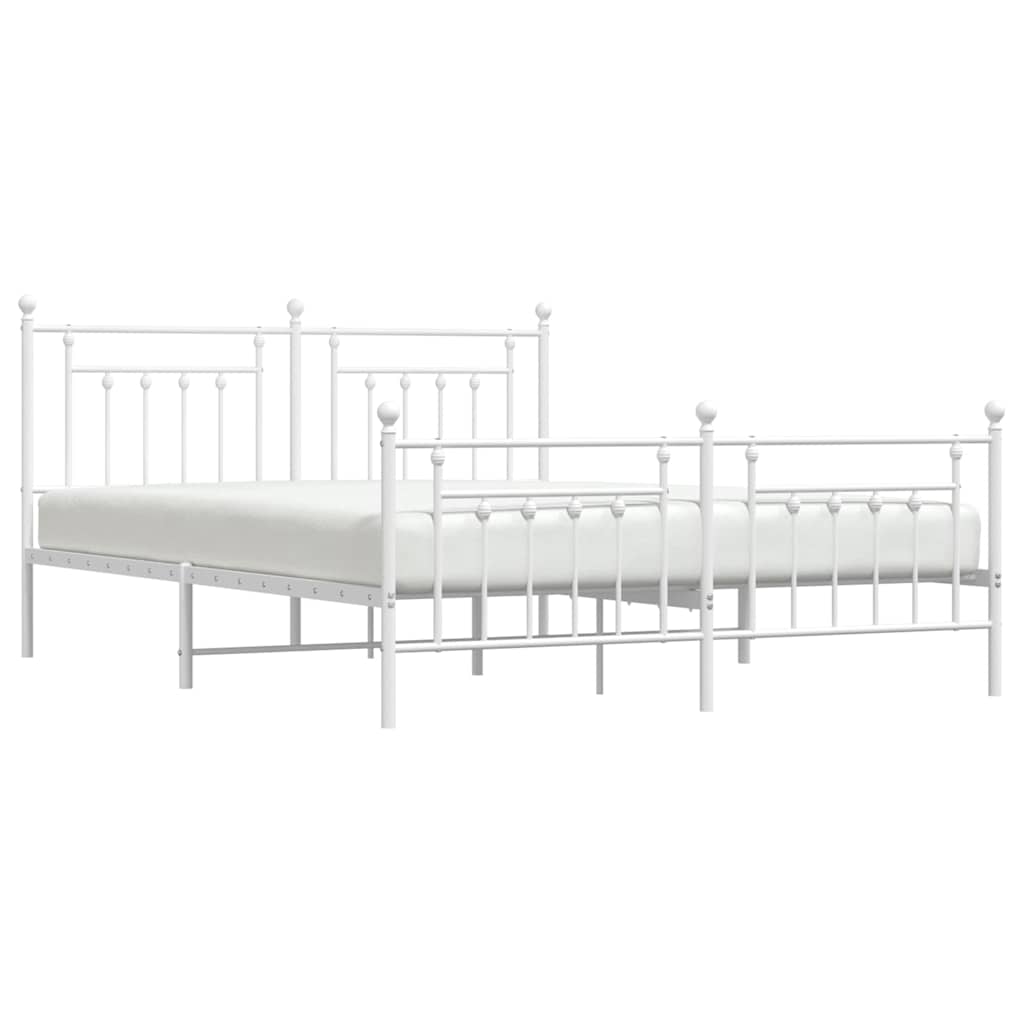 vidaXL Bed Frame | White | Powder-Coated Steel | Double | Double Bed Frame