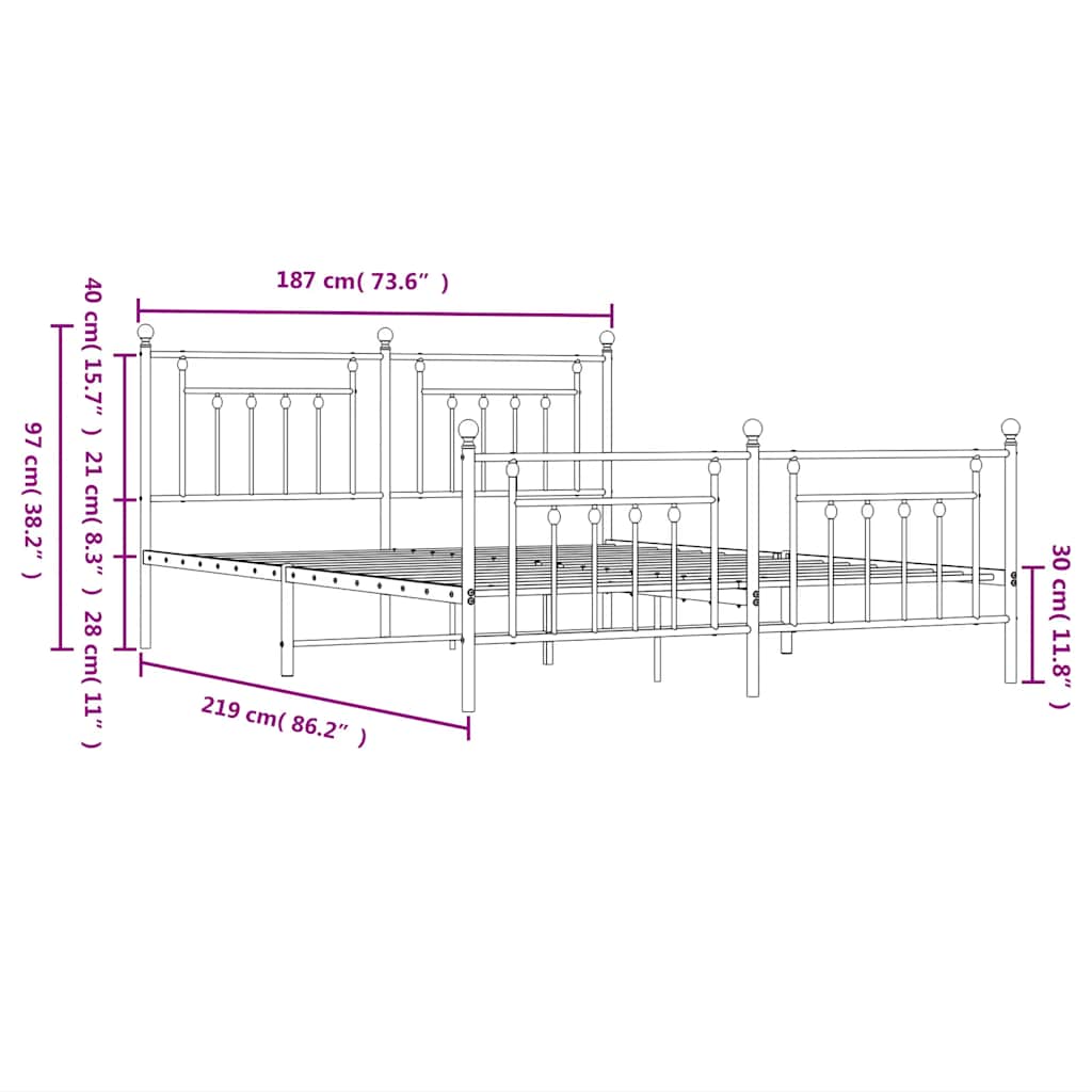 vidaXL Bed Frame | White | Powder-Coated Steel | Double | Double Bed Frame