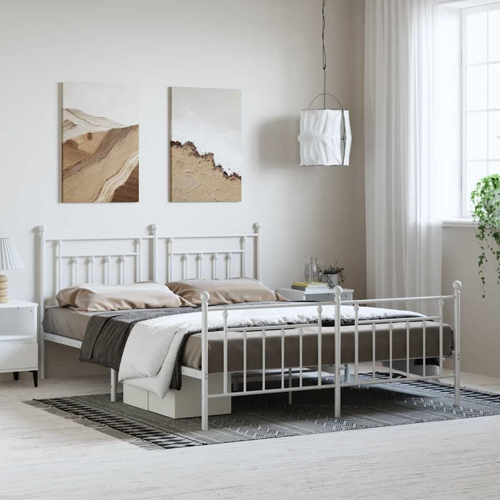 vidaXL Bed Frame | White | Powder-Coated Steel | Double | Double Bed Frame