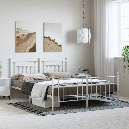 vidaXL Bed Frame | White | Powder-Coated Steel | Double | Double Bed Frame
