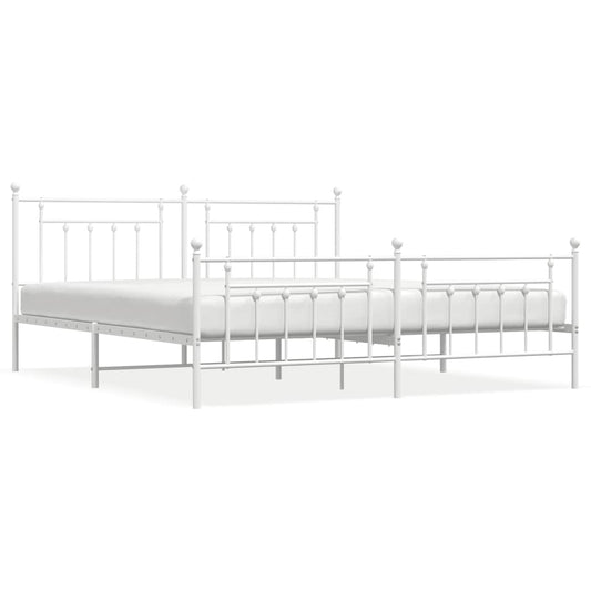 vidaXL Bed Frame | White | Powder-Coated Steel | 193 x 203 cm | Industrial